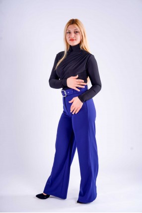 Kumaş Kemerli Lacivert Yüksek Bel Pantolon